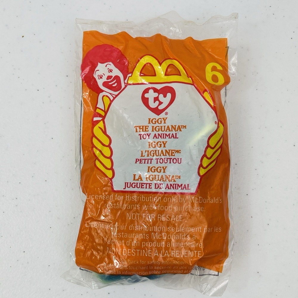 1999 McDonalds  Happy Meal TY Iggy The Iguana Teenie Beanie Baby Sealed 6